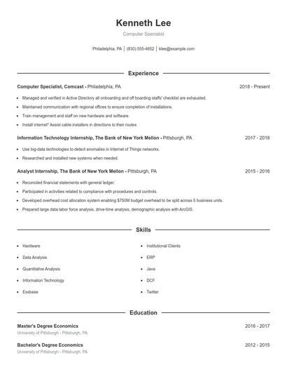 Computer Specialist Resume