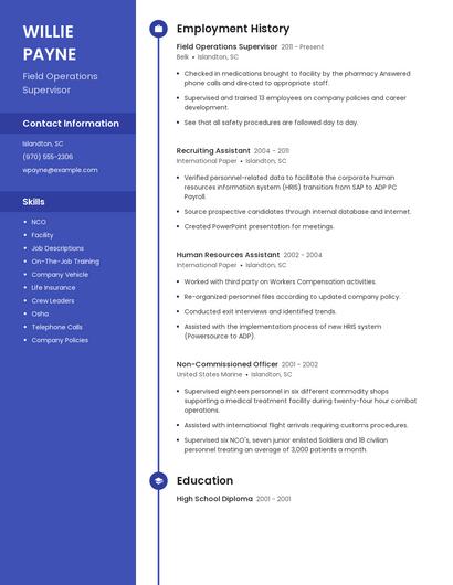 Field Operations Supervisor Resume