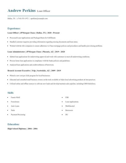 Loan Officer Resume