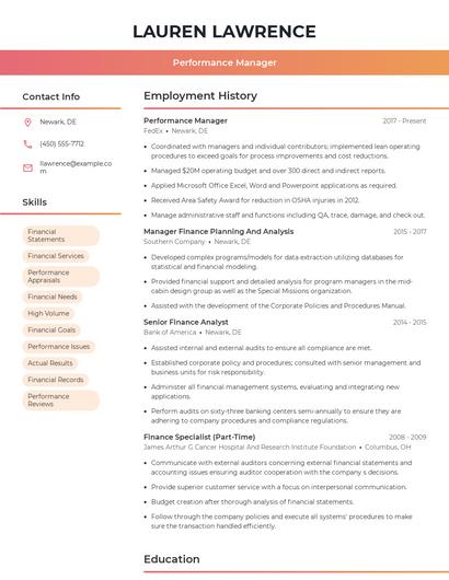 Performance Manager Resume